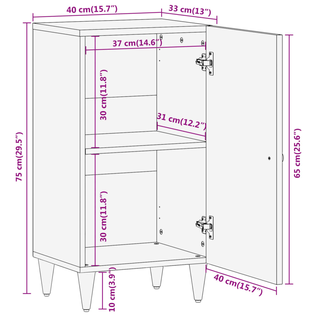 Skap heltre mango 40x33x75 cm