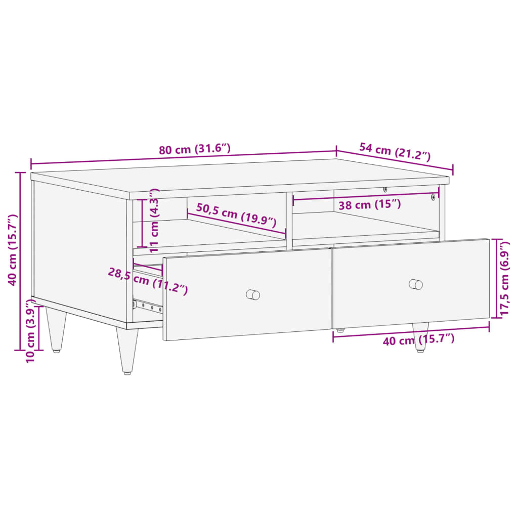 Salongbord Sofabord Tre Heltre Mango 80x54x40 cm