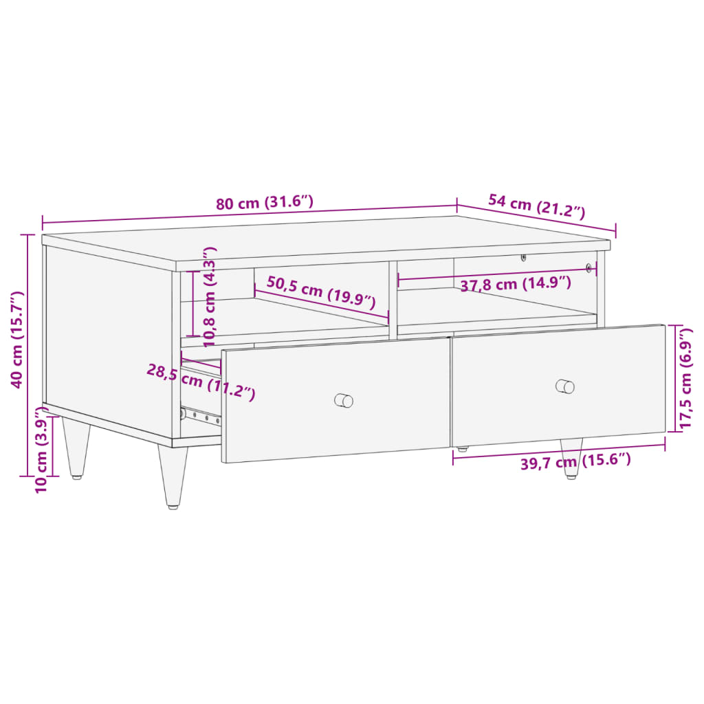 Salongbord Sofabord Tre Heltre Mango 80x54x40 cm
