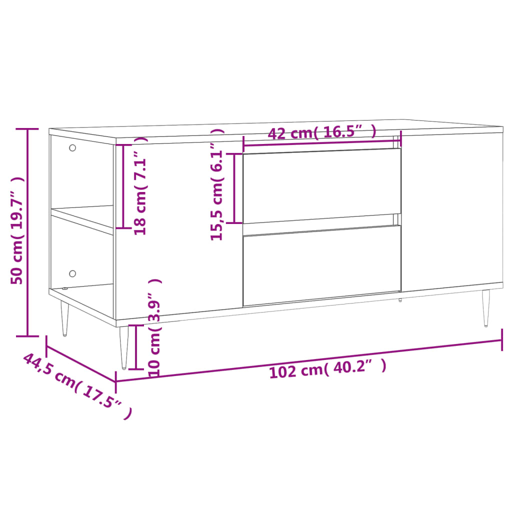 Salongbord Sofabord Svart 102x44,5x50 cm