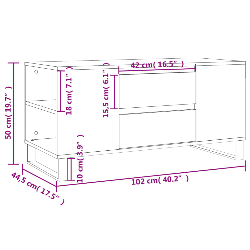 Salongbord Sofabord Hvit 102x44,5x50 cm