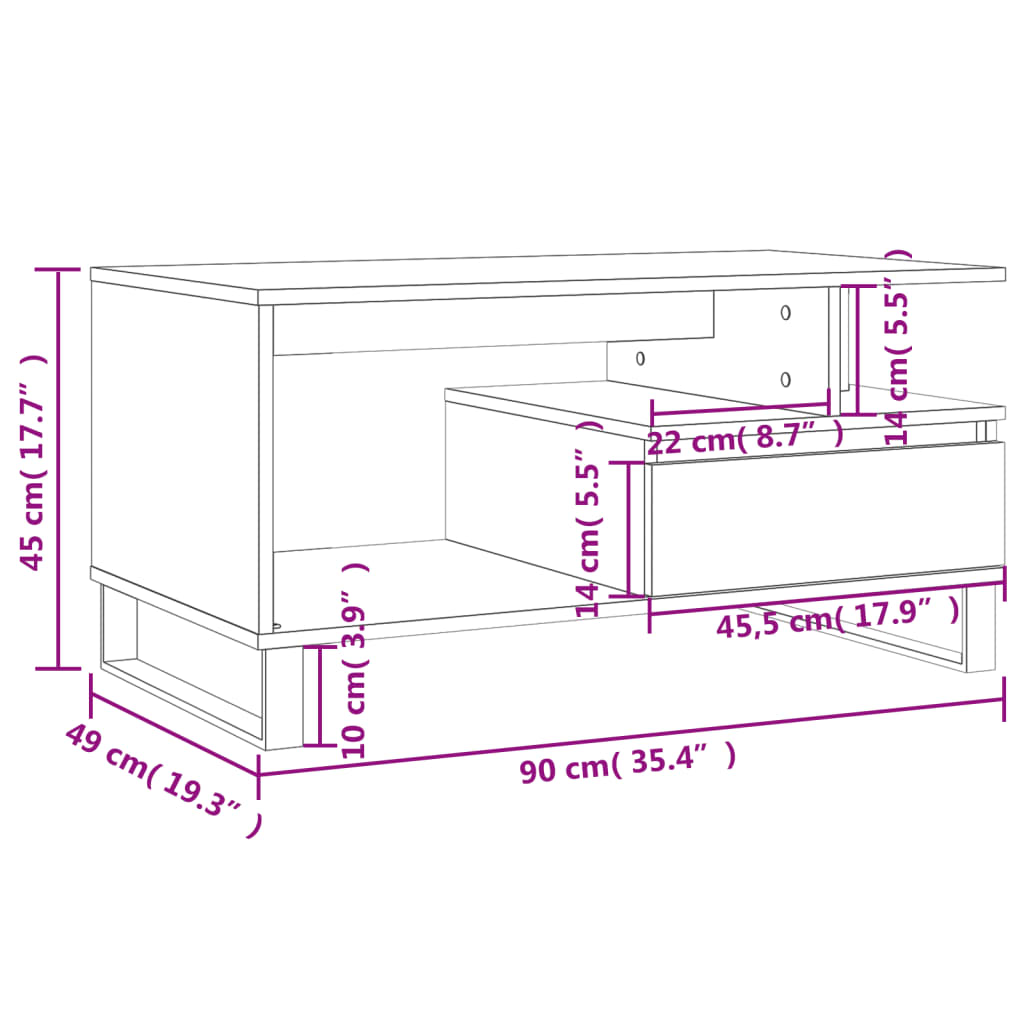 Salongbord Sofabord Svart 90x49x45 cm
