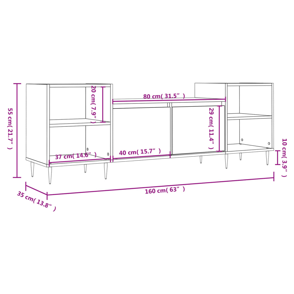 TV-Møbel Høyglans Hvit Tv-benk 160x35x55 cm