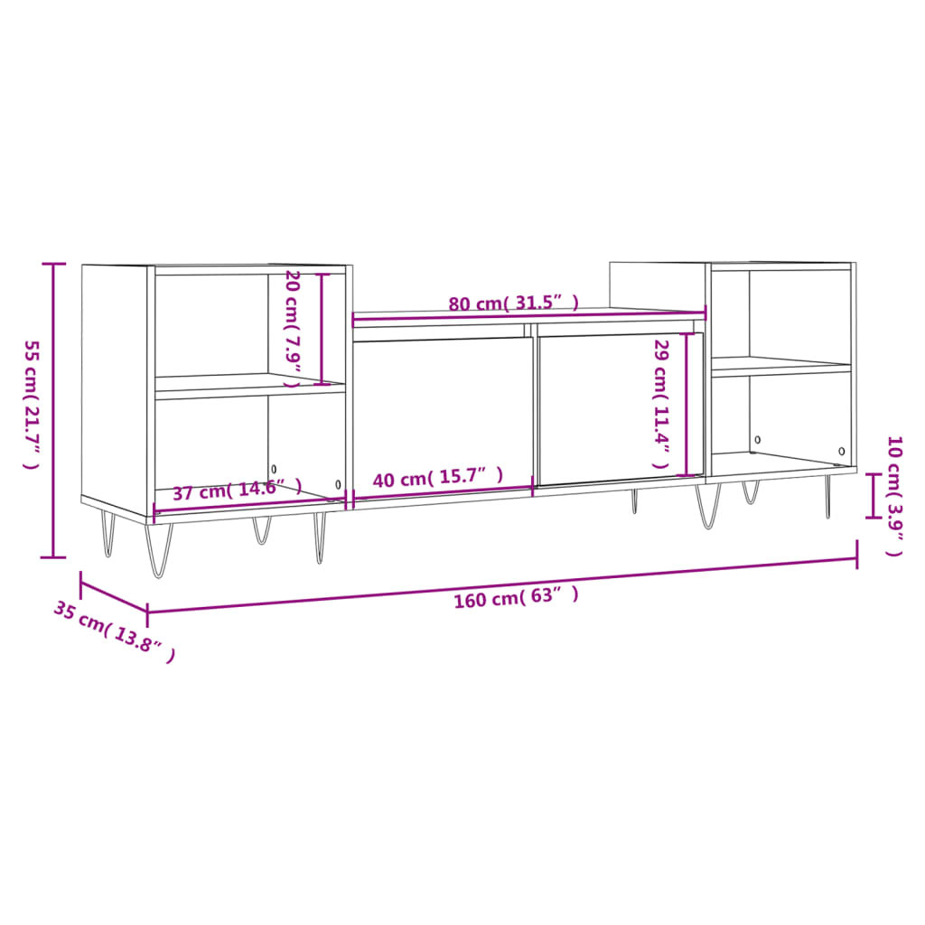 TV-Møbel Høyglans Hvit Tv-benk 160x35x55 cm