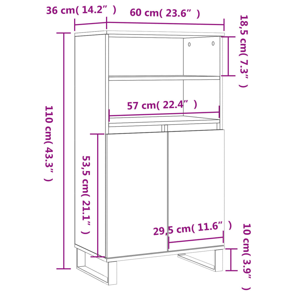 Skap Hvit 60x36x110 cm