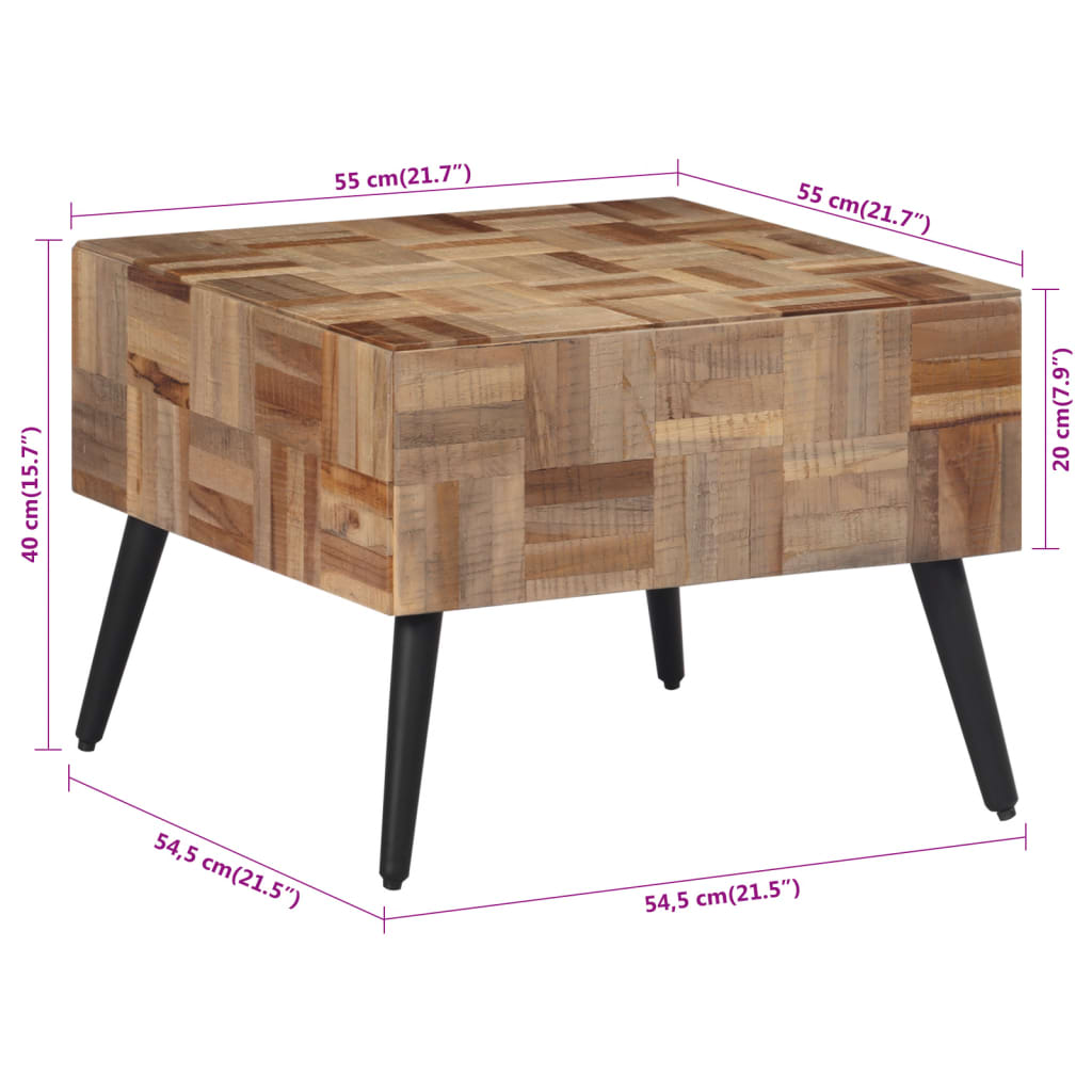 Salongbord Sofabord Grå 55x55x40 cm gjenvunnet heltre teak