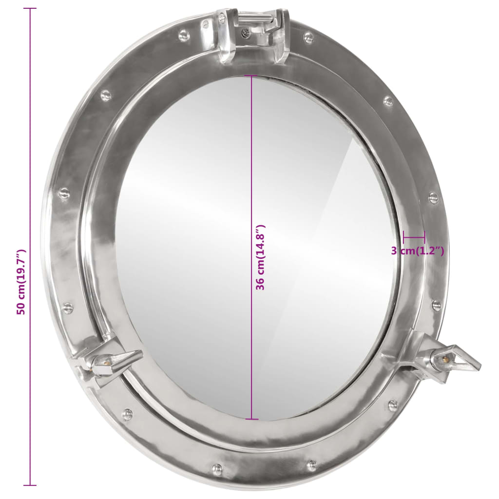 Kuøyespeil vegghengt Φ50 cm aluminium og glass