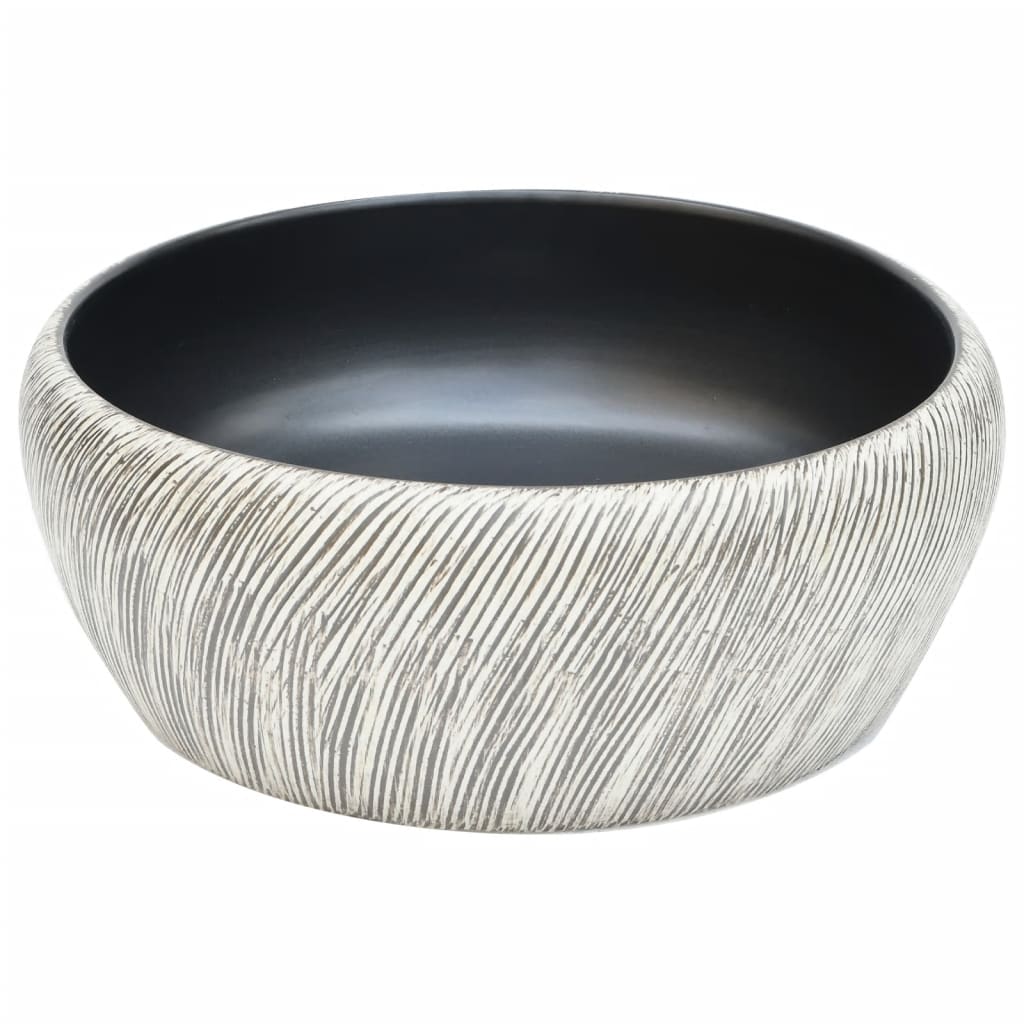 Benkeservant svart og grå rund Φ41x14 cm keramikk