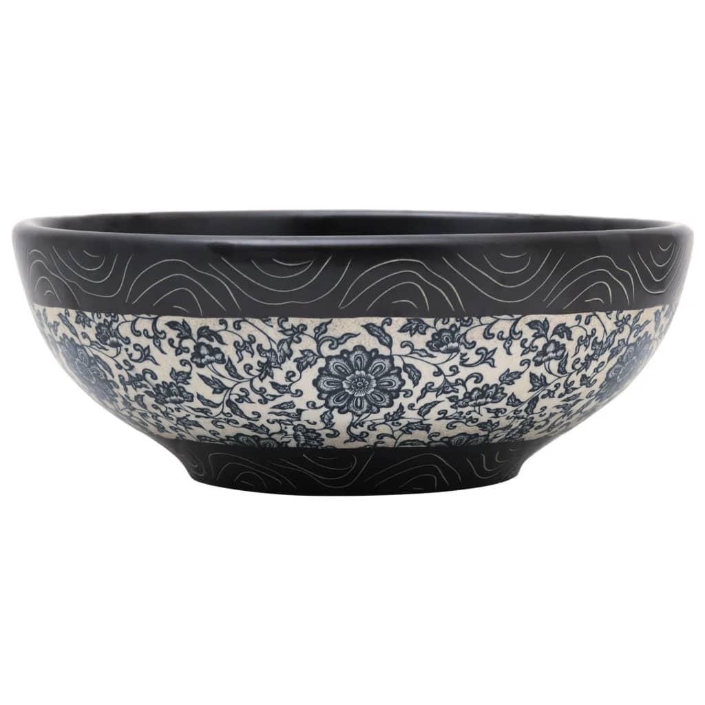 Benkeservant svart og blå rund Φ41x14 cm keramikk