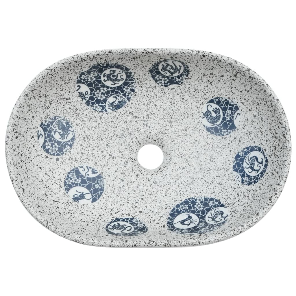 Baderomsvask Grå og blå oval 47x33x13 cm keramikk