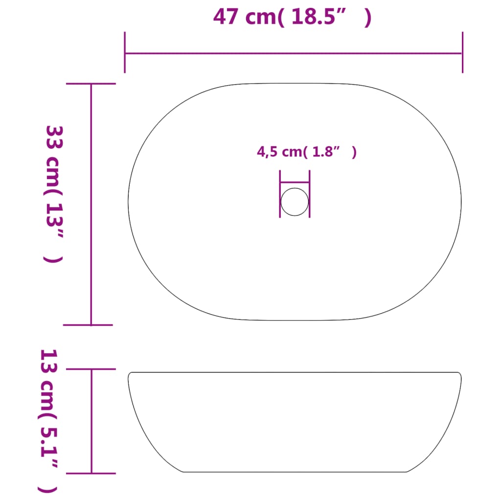 Baderomservant Svart og blå oval 47x33x13 cm keramikk