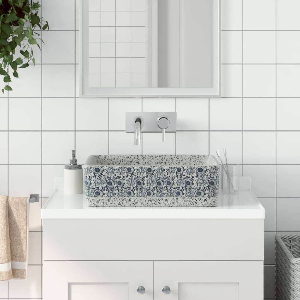 Baderomsvask Grå og blå rektangulær 46x35,5x13 cm keramikk