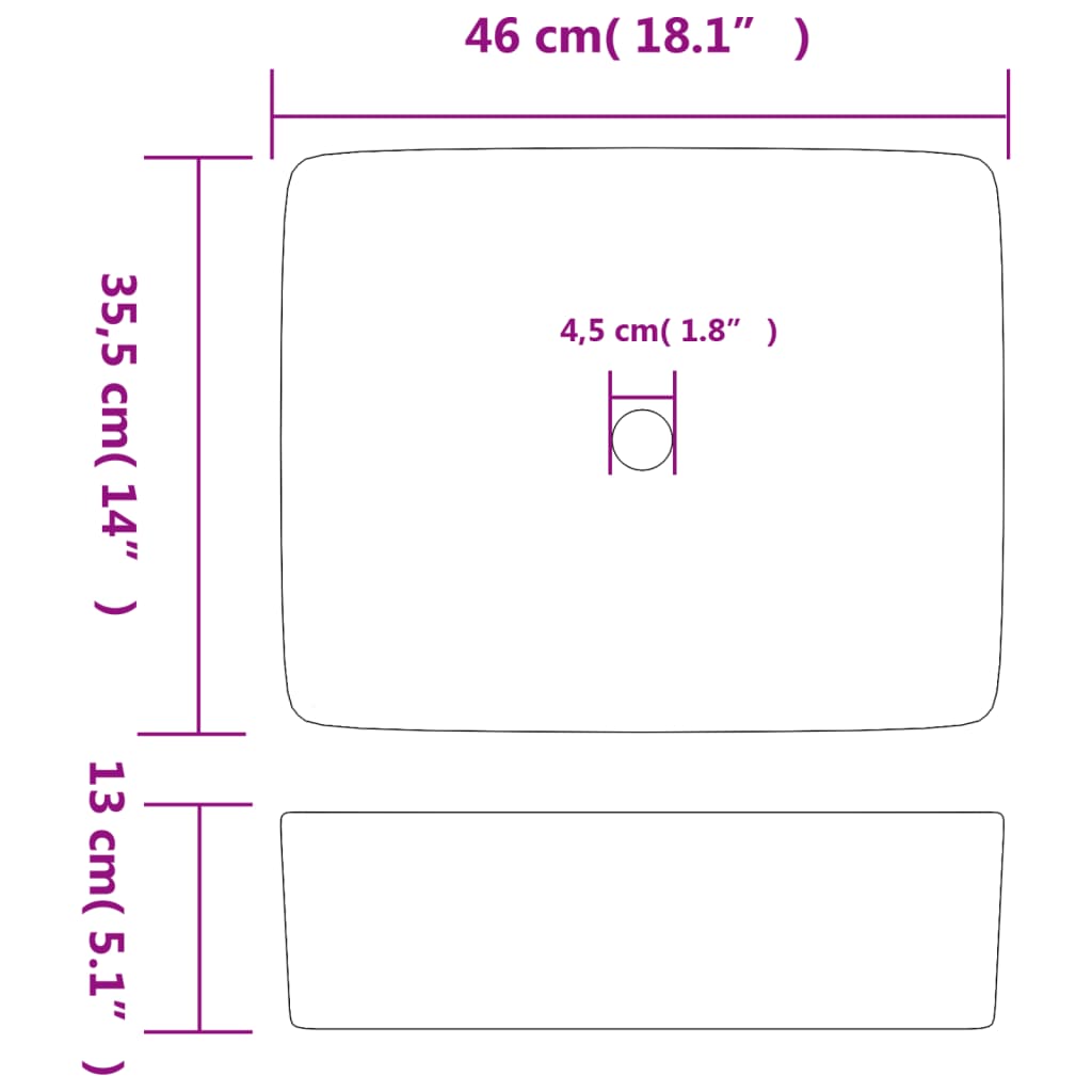 Baderomsvask flerfarget rektangulær 46x35,5x13 cm keramikk