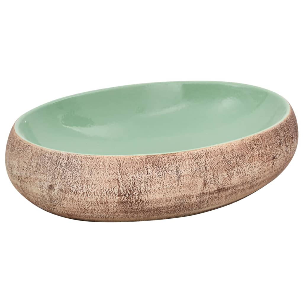 Baderomsvask grønn og Brun oval 59x40x15 cm keramikk