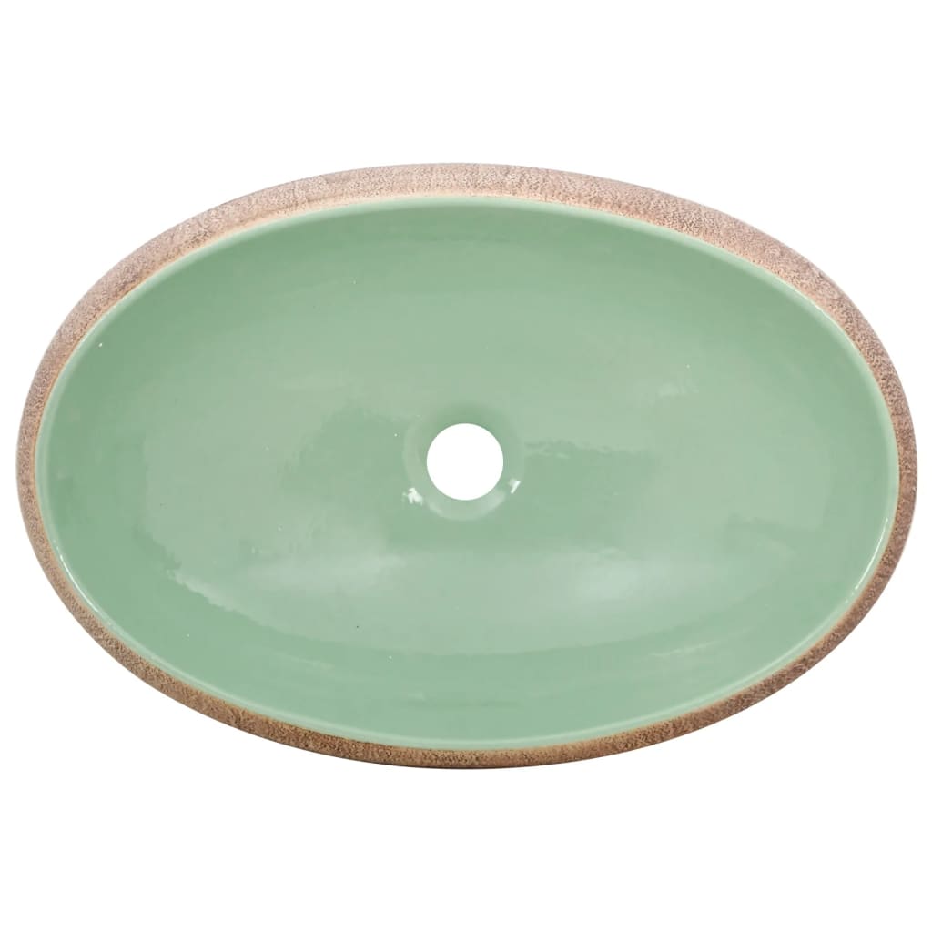 Baderomsvask grønn og Brun oval 59x40x15 cm keramikk