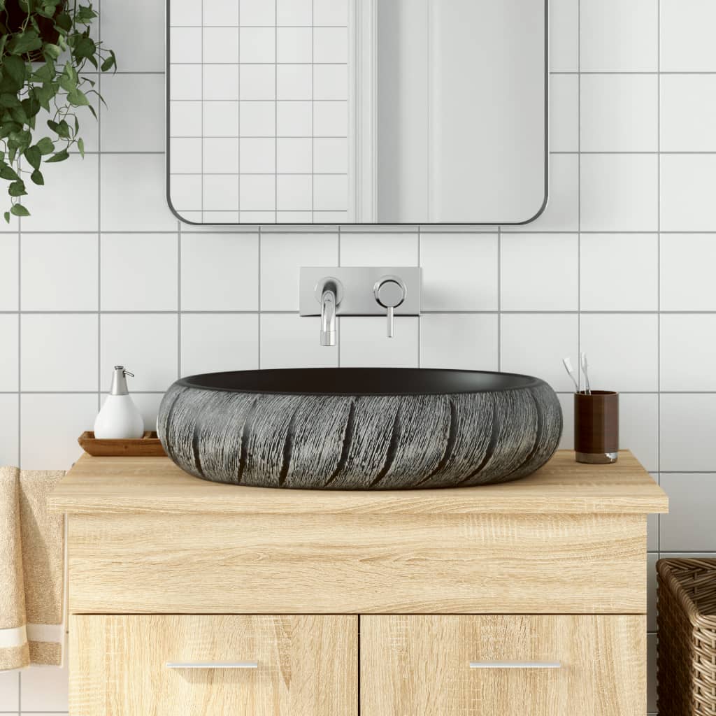 Baderomservant Svart og Grå oval 59x40x15 cm keramikk