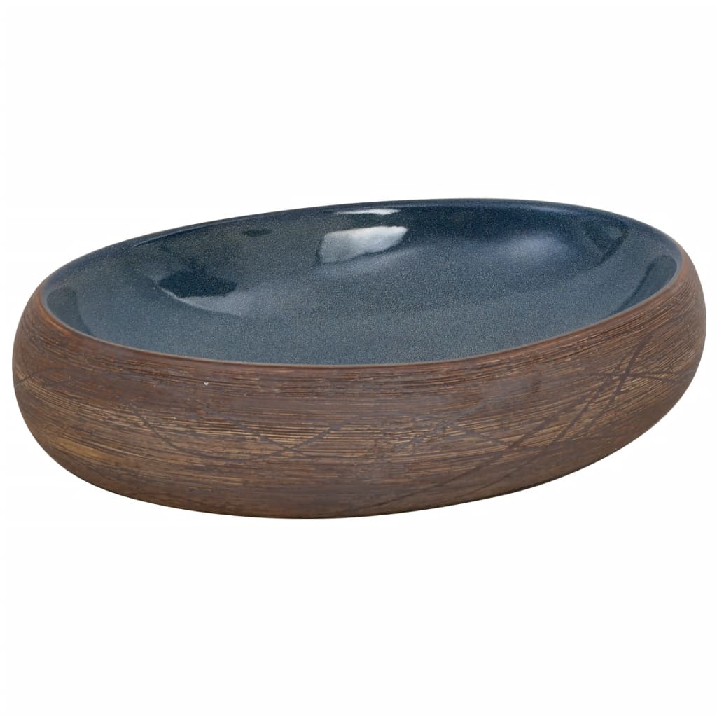 Baderomsvask Brun og blå oval 59x40x15 cm keramikk
