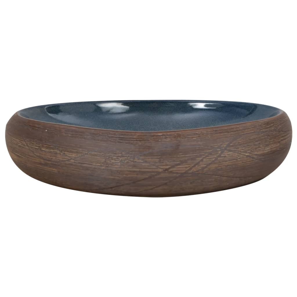 Baderomsvask Brun og blå oval 59x40x15 cm keramikk