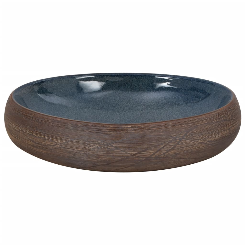 Baderomsvask Brun og blå oval 59x40x15 cm keramikk