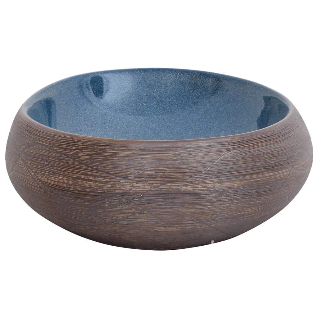 Baderomsvask Brun og blå oval 59x40x15 cm keramikk