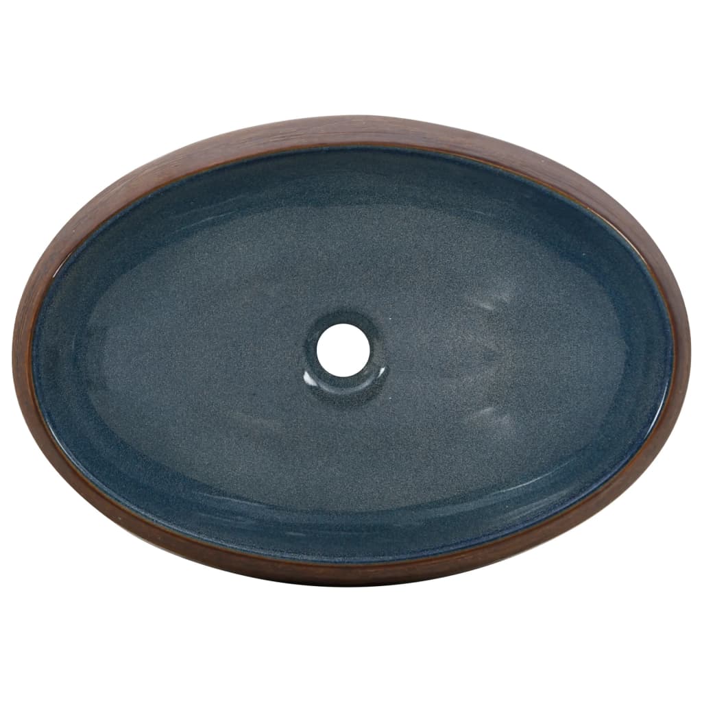 Baderomsvask Brun og blå oval 59x40x15 cm keramikk