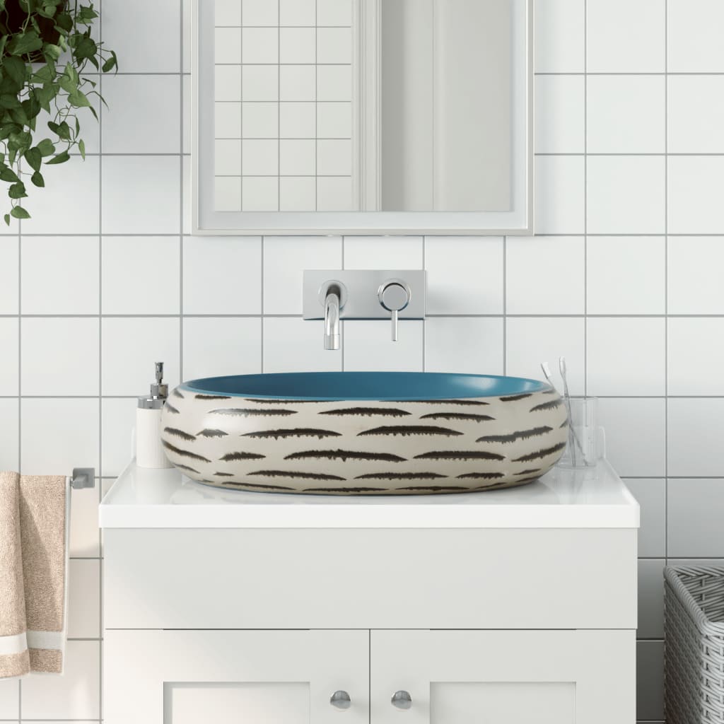 Baderomsvask flerfarget oval 59x40x15 cm keramikk