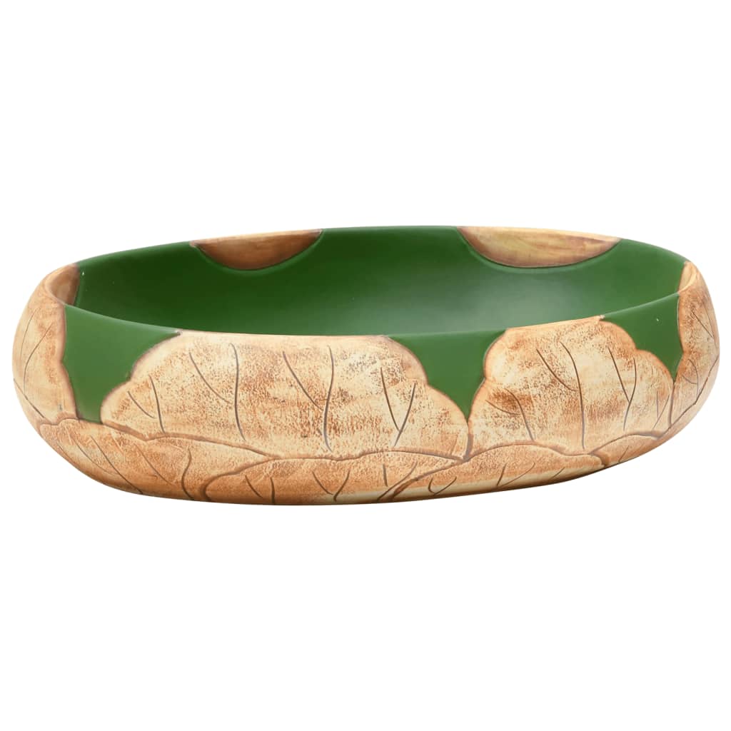 Baderomsvask grønn og Brun oval 59x40x15 cm keramikk