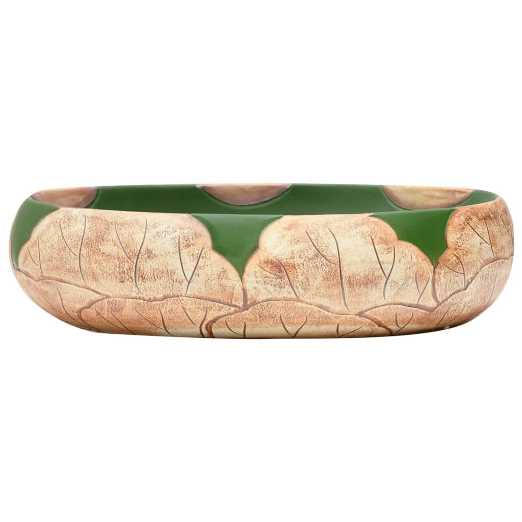 Baderomsvask grønn og Brun oval 59x40x15 cm keramikk