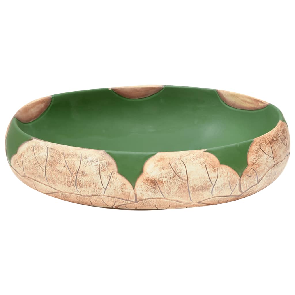 Baderomsvask grønn og Brun oval 59x40x15 cm keramikk