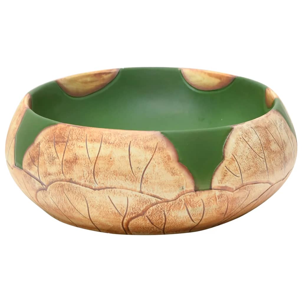 Baderomsvask grønn og Brun oval 59x40x15 cm keramikk