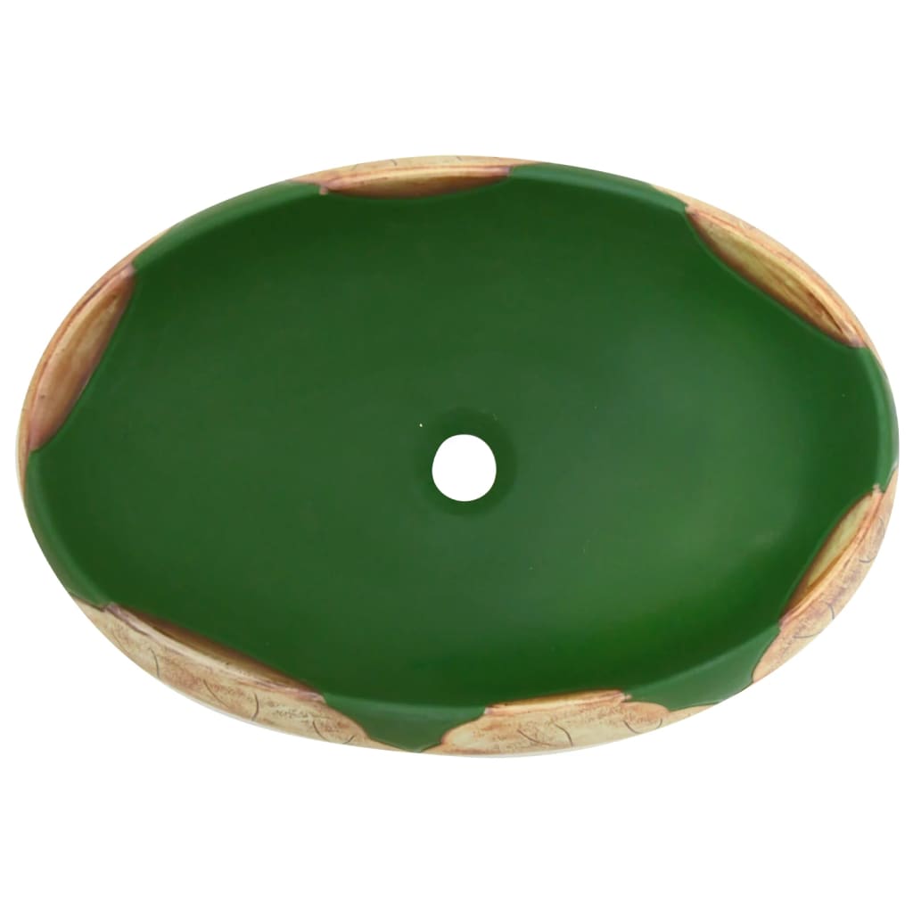 Baderomsvask grønn og Brun oval 59x40x15 cm keramikk