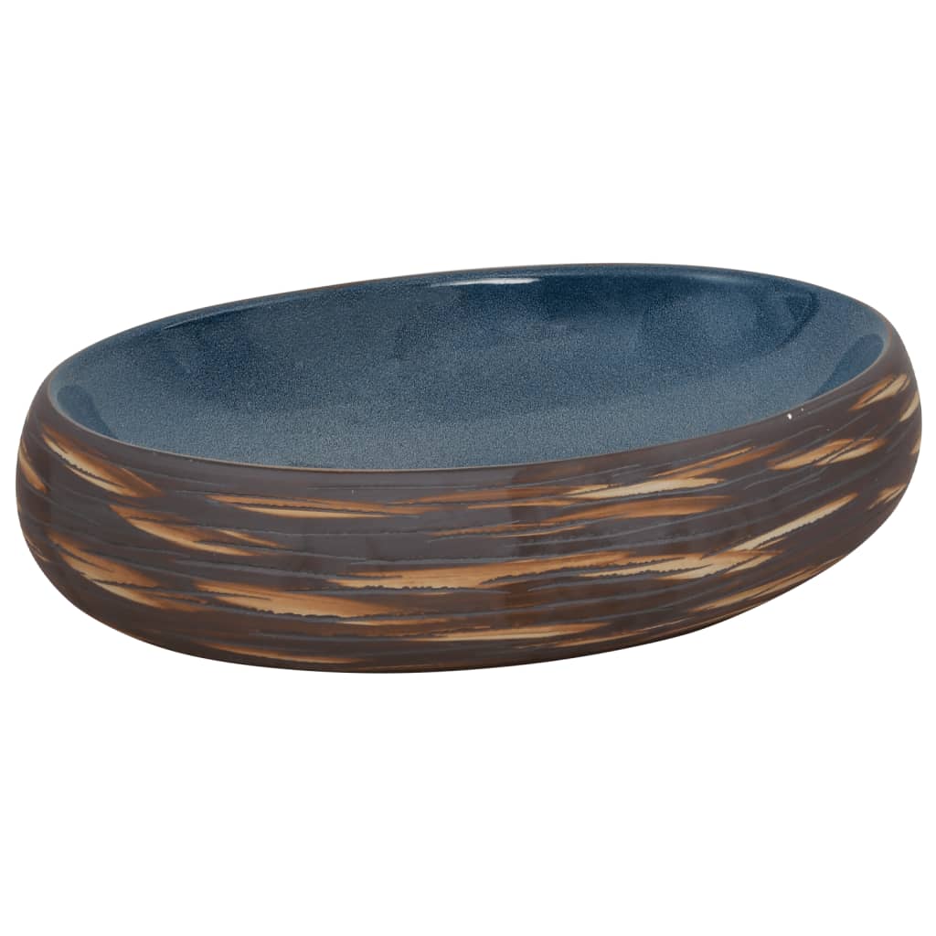 Baderomsvask Brun og blå oval 59x40x15 cm keramikk