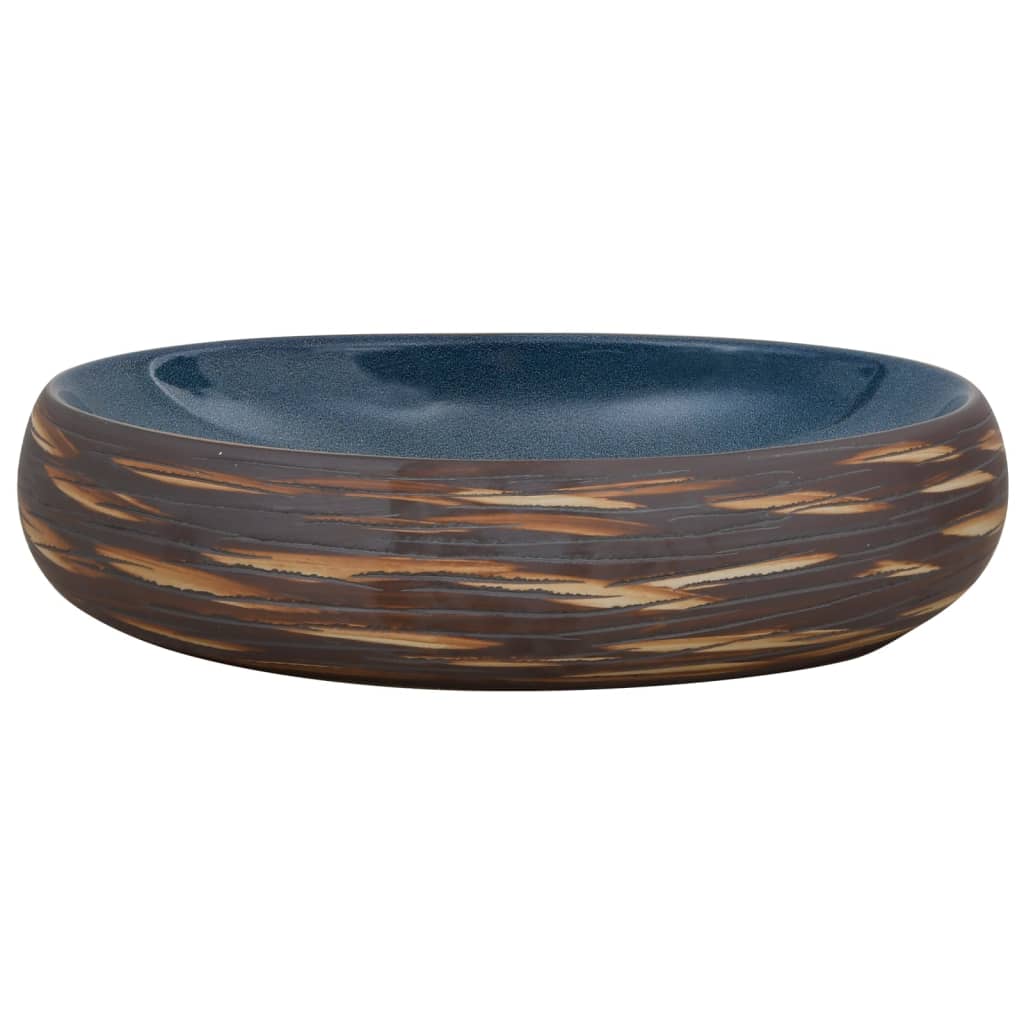 Baderomsvask Brun og blå oval 59x40x15 cm keramikk