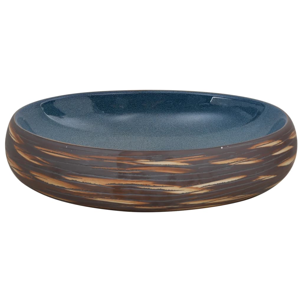 Baderomsvask Brun og blå oval 59x40x15 cm keramikk