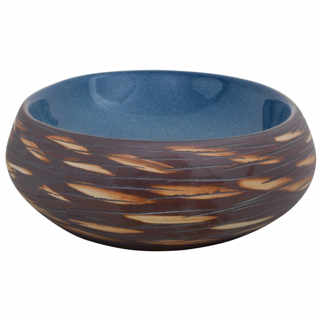 Baderomsvask Brun og blå oval 59x40x15 cm keramikk