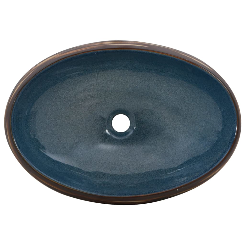 Baderomsvask Brun og blå oval 59x40x15 cm keramikk