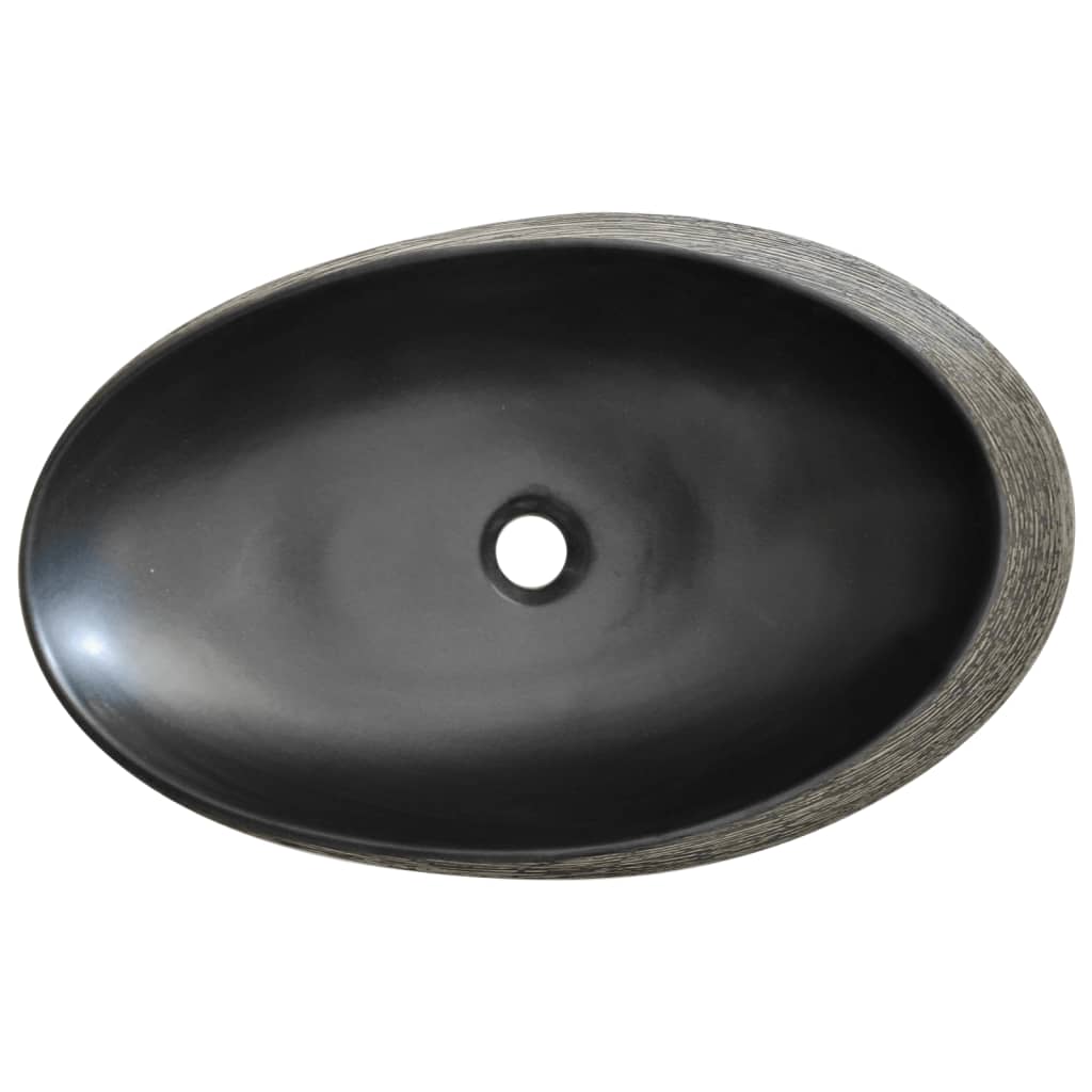 Baderomsvask Grå og Svart oval 59x40x14 cm keramikk