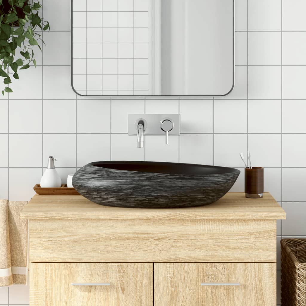 Baderomsvask Grå og Svart oval 59x40x14 cm keramikk