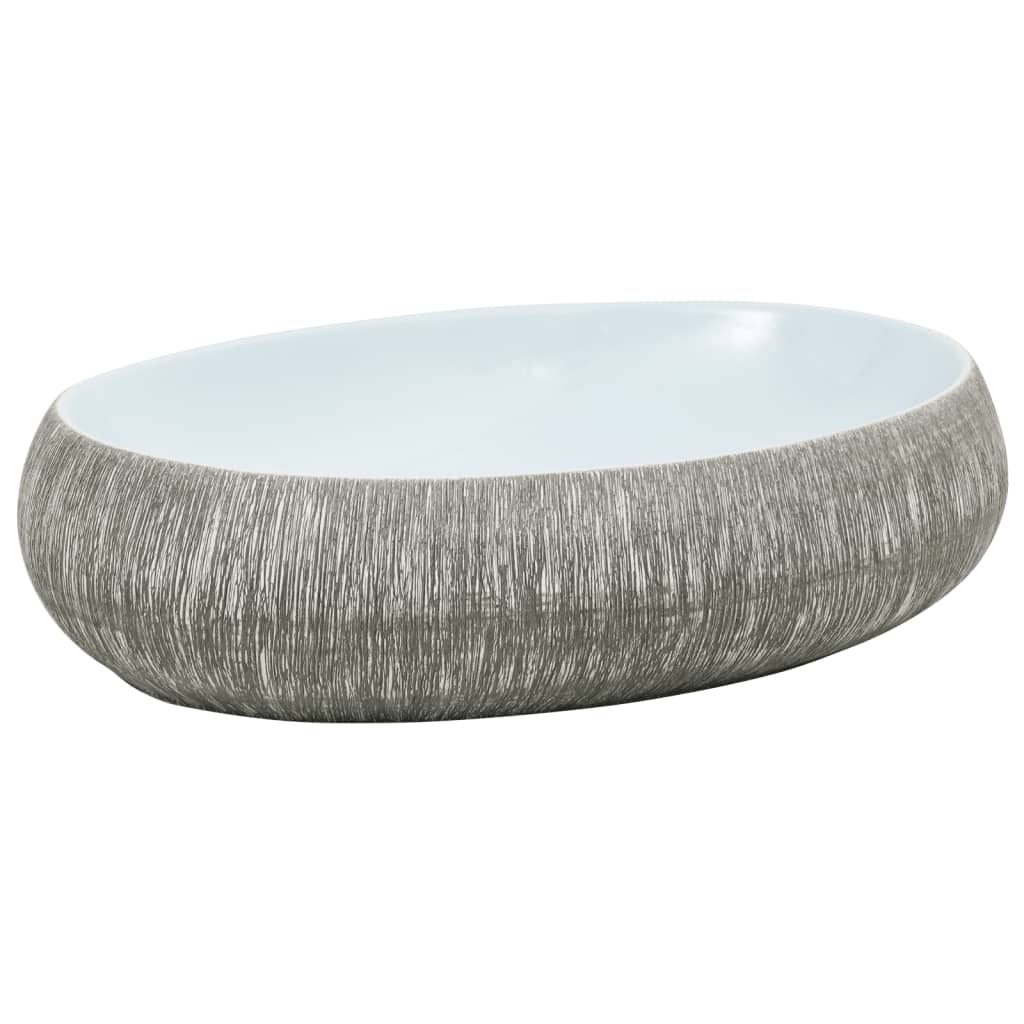 Baderomsvask Grå og blå oval 59x40x15 cm keramikk