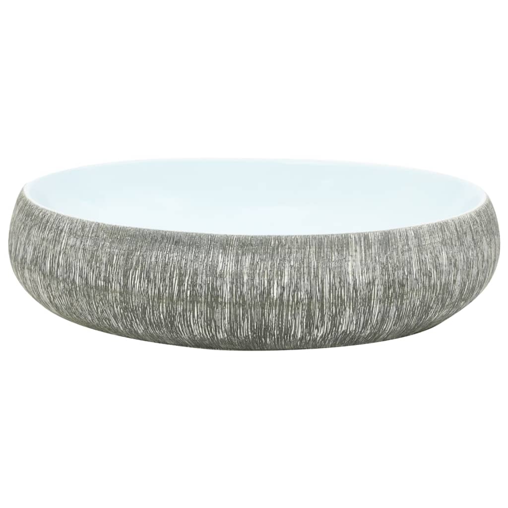 Baderomsvask Grå og blå oval 59x40x15 cm keramikk