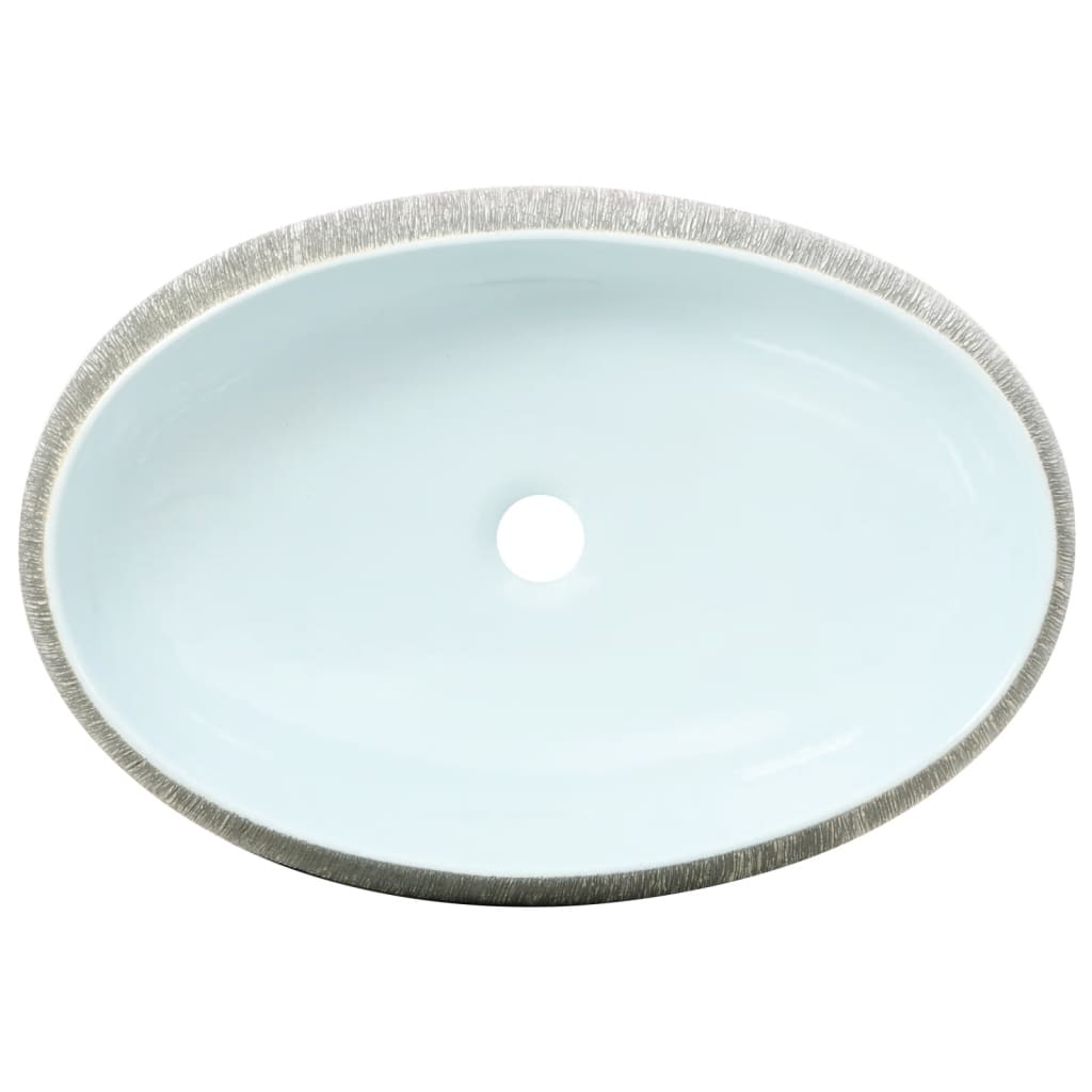 Baderomsvask Grå og blå oval 59x40x15 cm keramikk