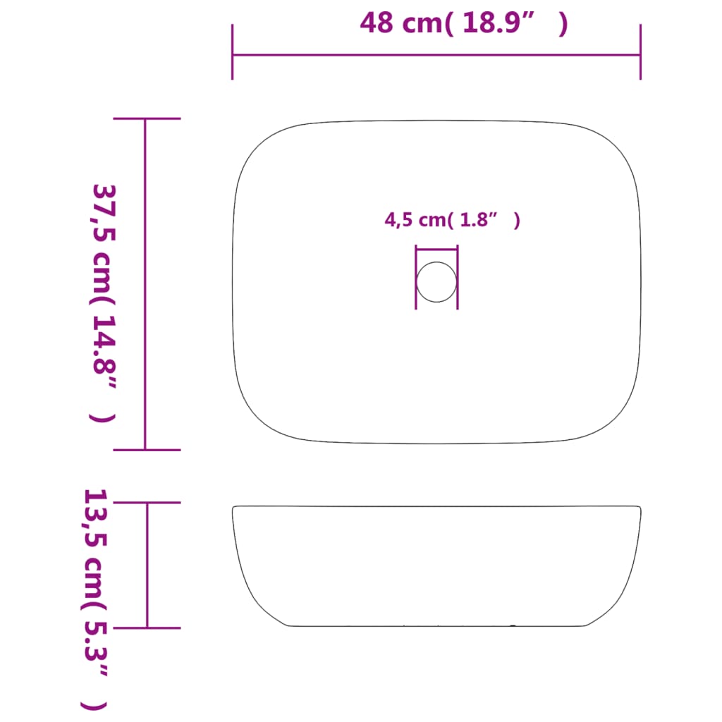 Baderomsvask flerfarget rektangulær 48x37,5x13,5 cm keramikk
