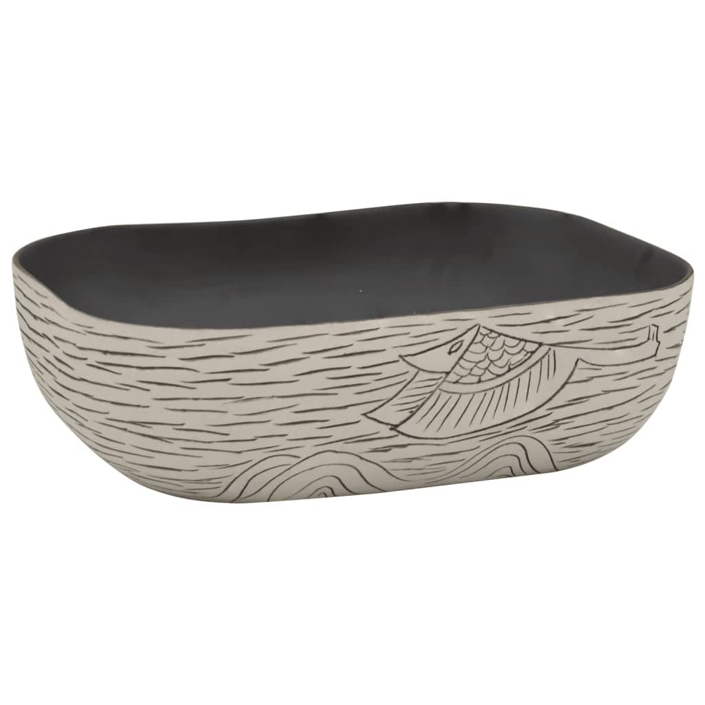 Baderomsvask Grå og Svart rektangulær 48x37,5x13,5 cm keramikk