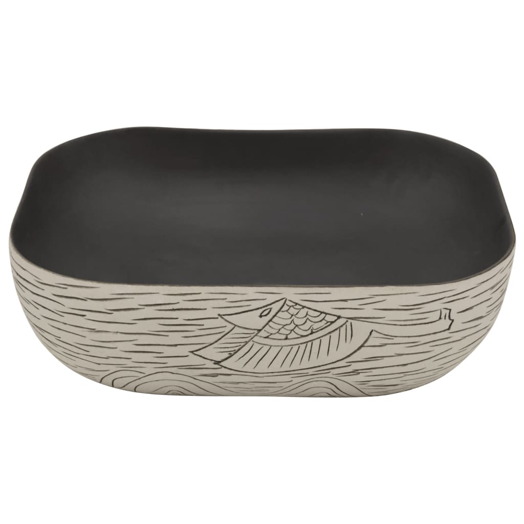 Baderomsvask Grå og Svart rektangulær 48x37,5x13,5 cm keramikk