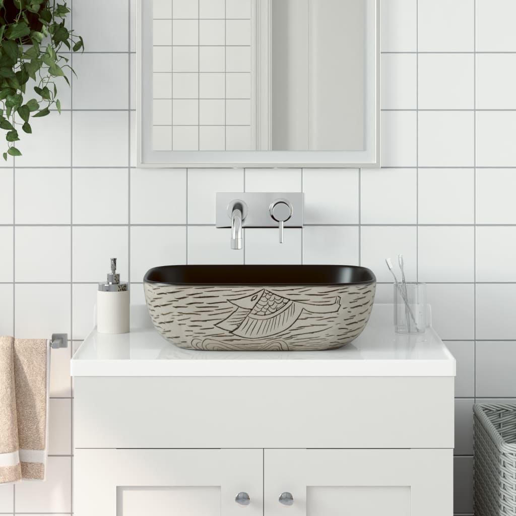 Baderomsvask Grå og Svart rektangulær 48x37,5x13,5 cm keramikk