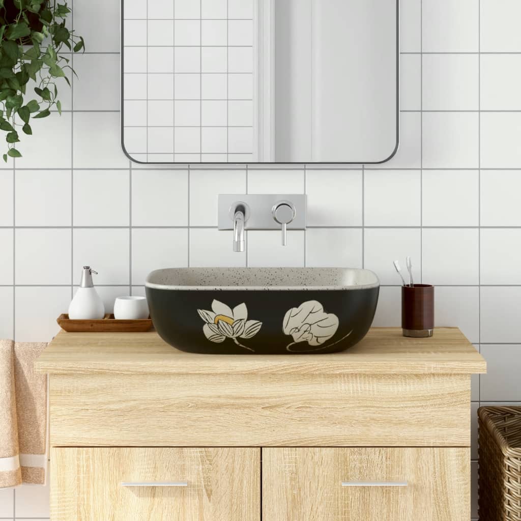 Baderomsvask Grå og Svart rektangulær 48x37,5x13,5 cm keramikk