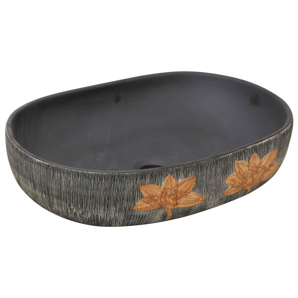 Baderomsvask Grå og Svart oval 59x40x14 cm keramikk