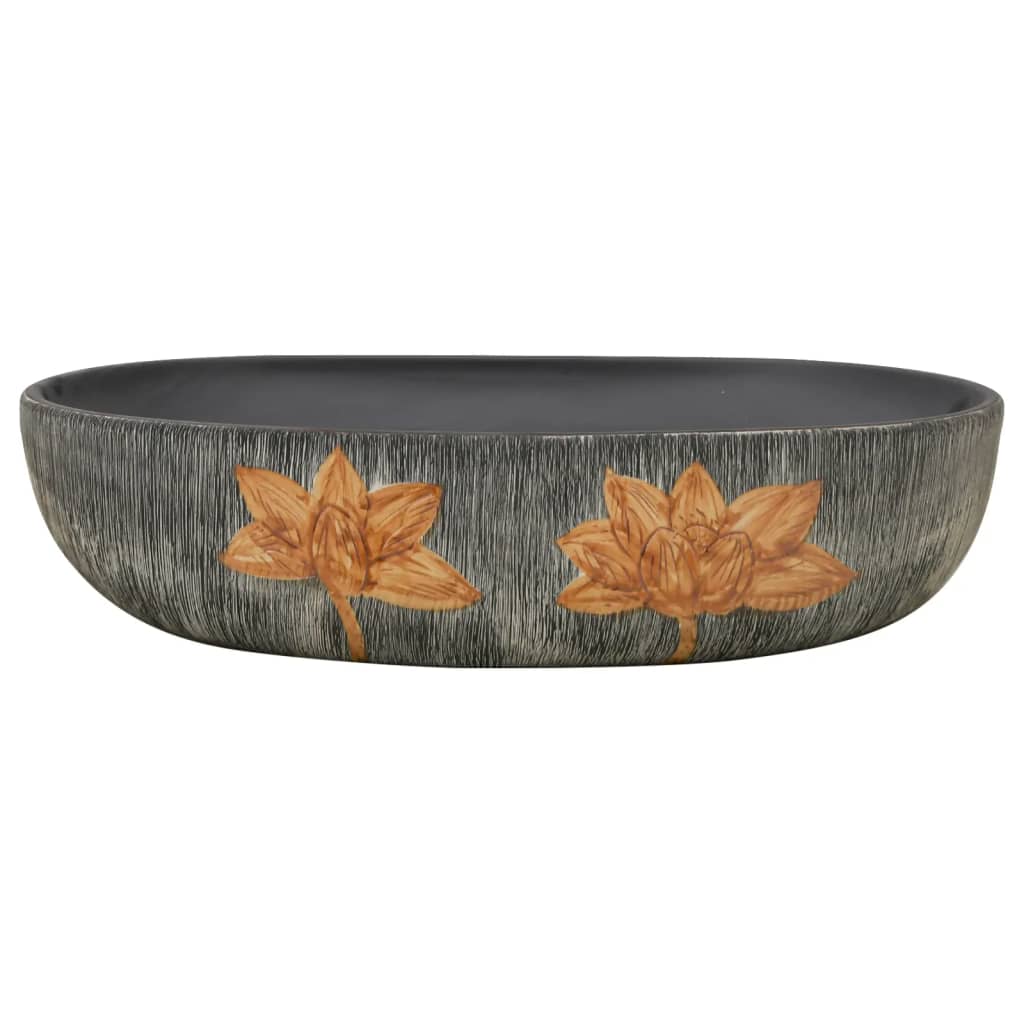 Baderomsvask Grå og Svart oval 59x40x14 cm keramikk