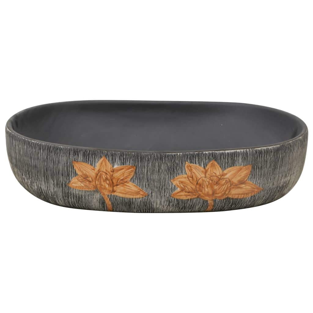 Baderomsvask Grå og Svart oval 59x40x14 cm keramikk