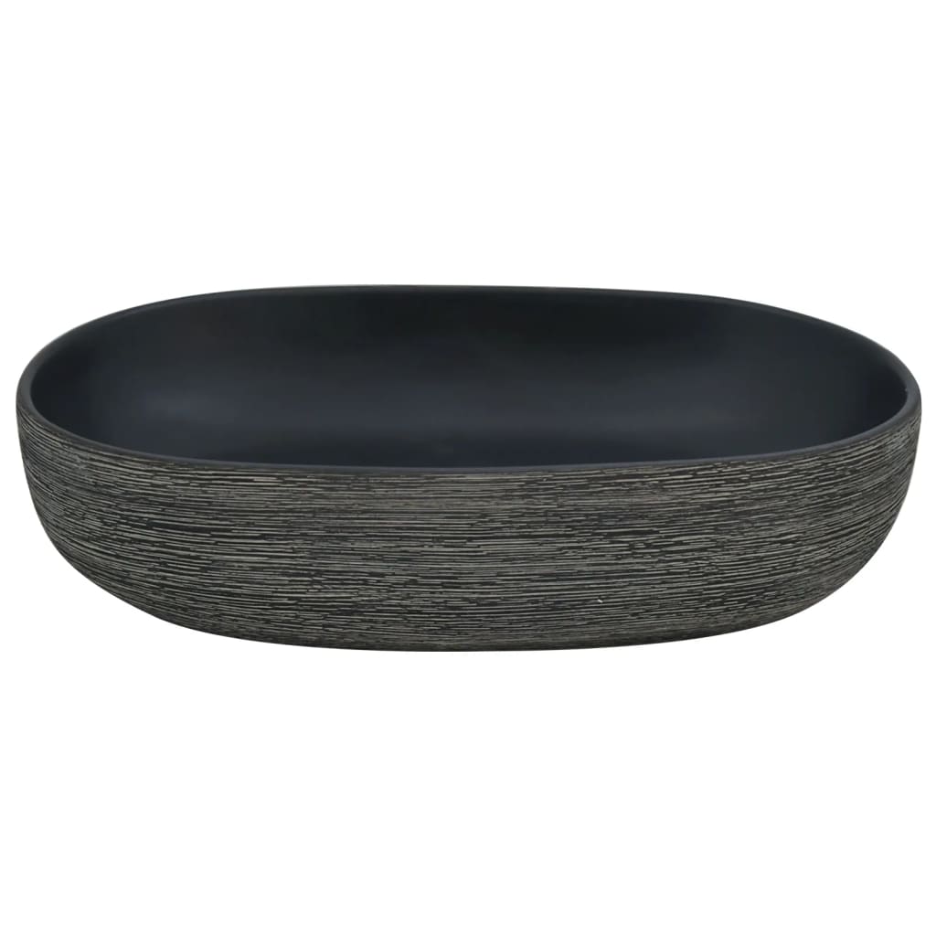 Baderomsvask Grå og Svart oval 59x40x14 cm keramikk